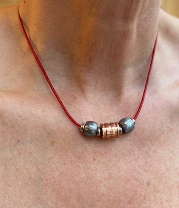 Custom Damascus Steel & Rose Gold Copper Bead Necklace for Men & Women - Image 7