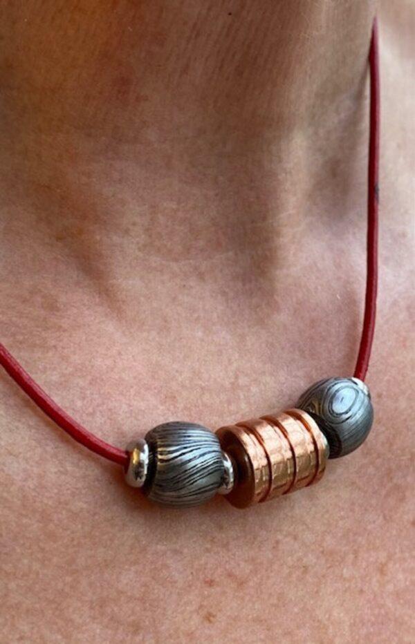 Custom Damascus Steel & Rose Gold Copper Bead Necklace for Men & Women - Image 6