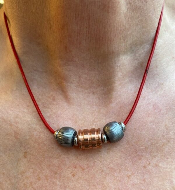 Custom Damascus Steel & Rose Gold Copper Bead Necklace for Men & Women - Image 5