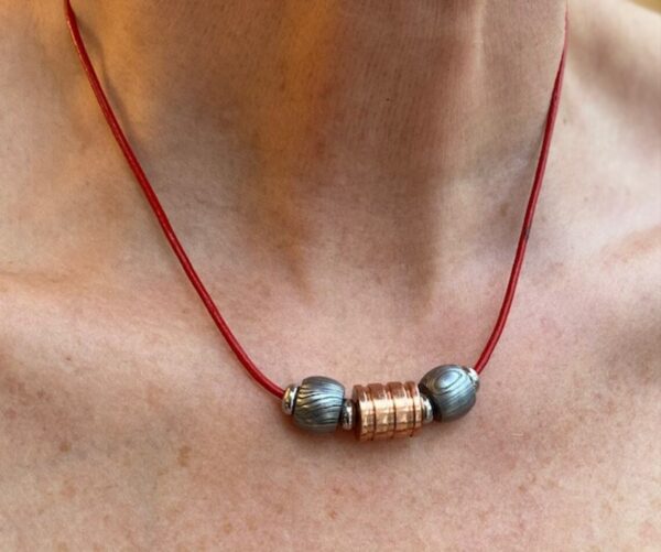 Custom Damascus Steel & Rose Gold Copper Bead Necklace for Men & Women - Image 9