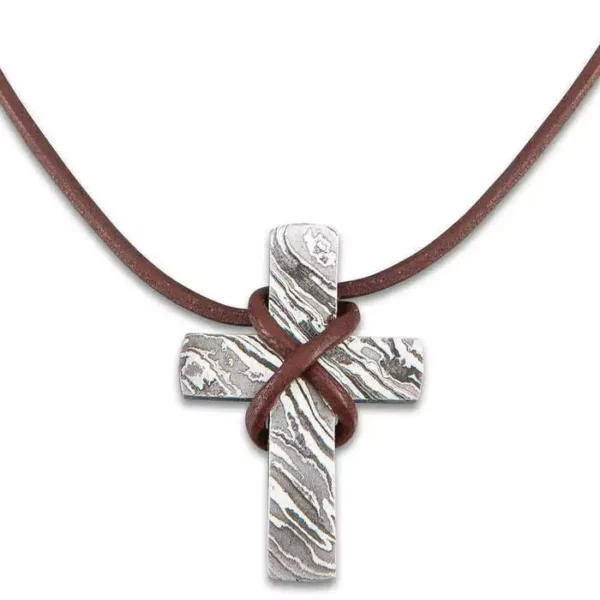 Custom Damascus Steel Cross Necklace - Handmade Antique Design, Gift for Him/Her - Image 2