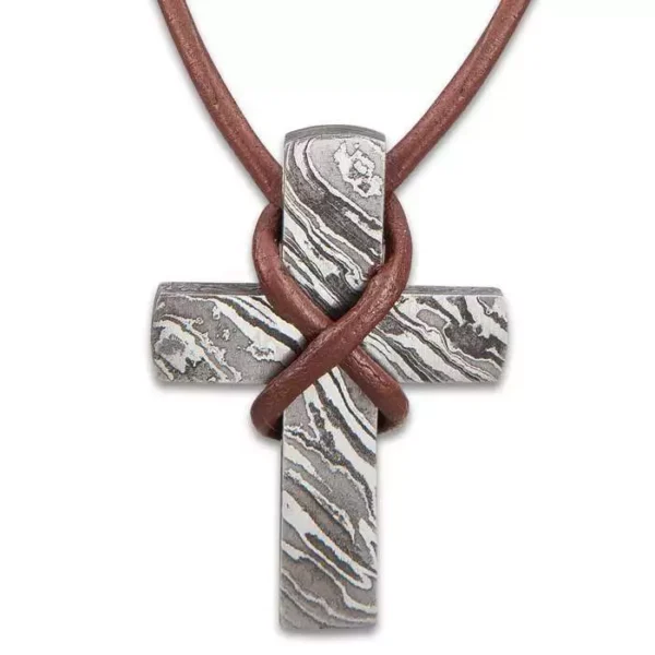 Custom Damascus Steel Cross Necklace - Handmade Antique Design, Gift for Him/Her - Image 3